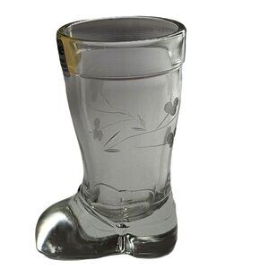 Duiske Irish Handcut Glass Boot Shot Glass Toothpick Holder Etched Shamrocks